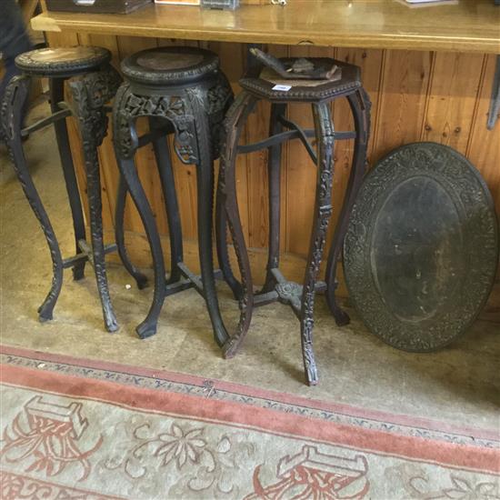 3 Chinese rosewood & marble stands and a rosewood table top(-0